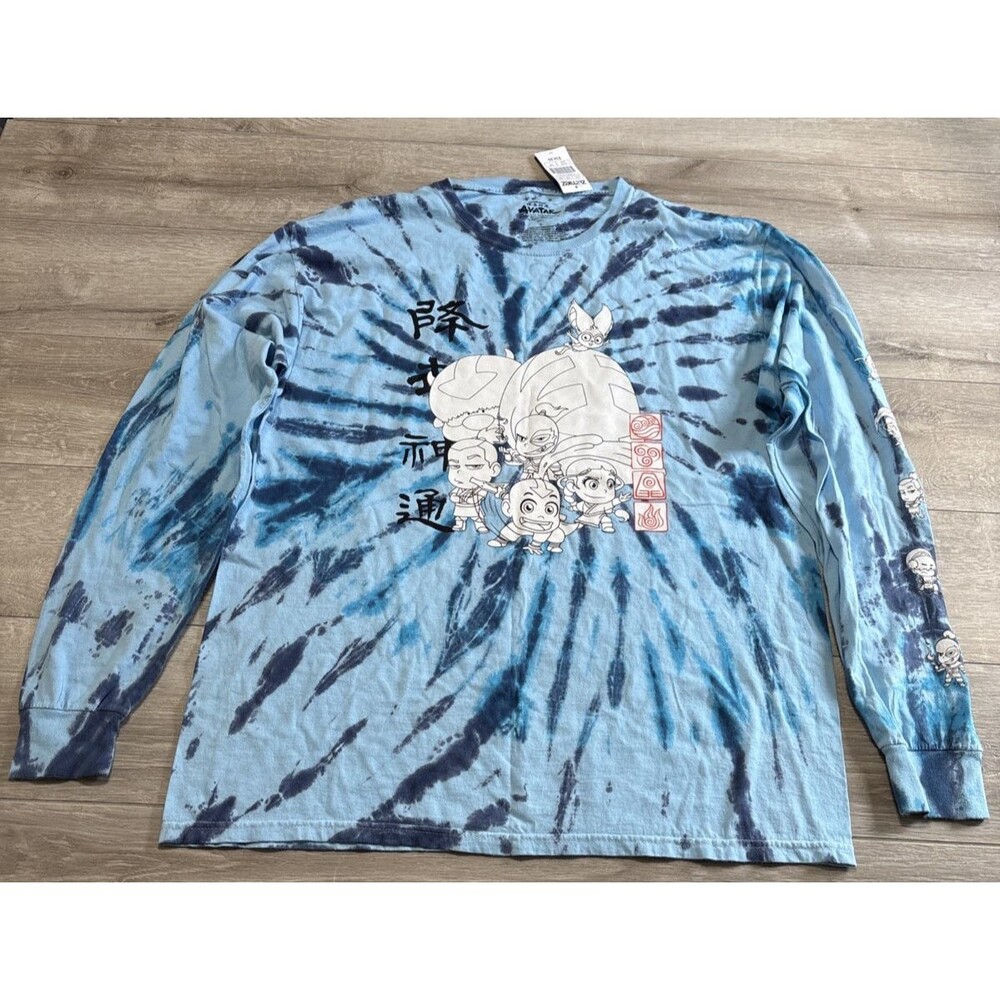 NWT Avatar The Last Airbender Blue Tie Dye Long Sleeve T Shirt Nickelodeon Large